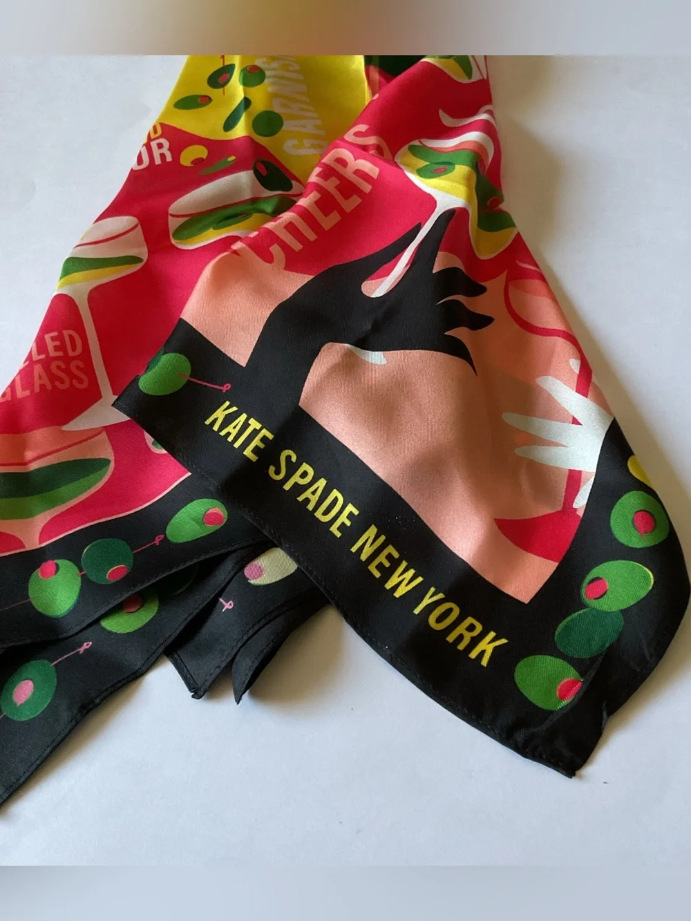 KATE SPADE DIRTY MARTINI SQUARE SILK SCARF NWOT
